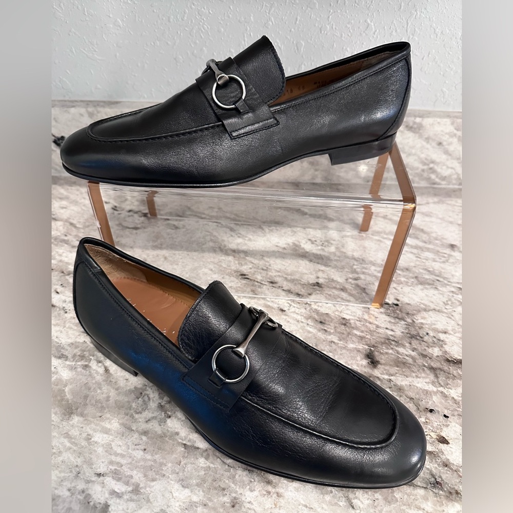 Antonio Melani mens soft black leather horsebit loafer Sz 45/12